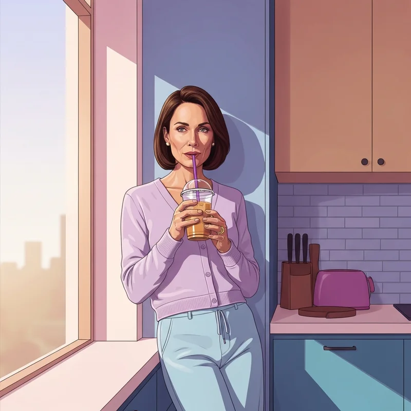 A woman enjoying a coffee made with dunkin sugar free flavors in a bright morning setting.