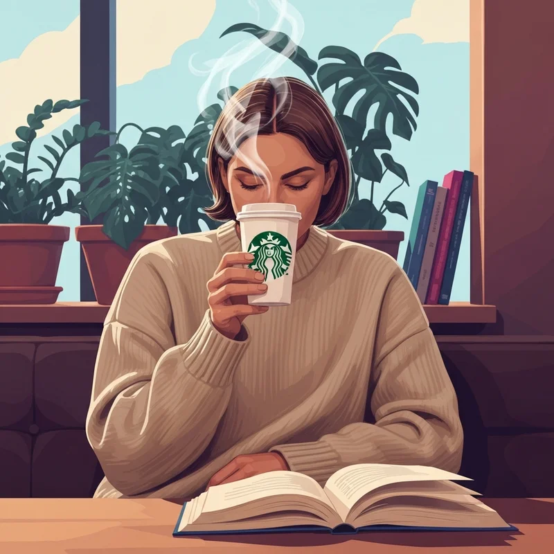 A person enjoying the best hot coffee at Starbucks in a cozy morning setting.