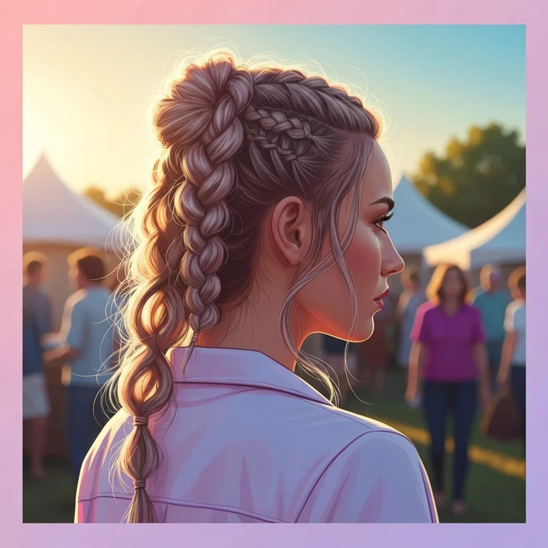 Close-up of a stunning woman wearing one of the most popular half up braid hairstyles with golden hour lighting.