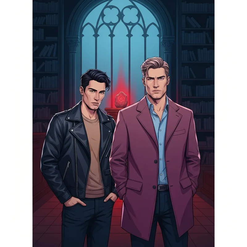 The Salvatore brothers standing together in a moody setting from season 7 of vampire diaries