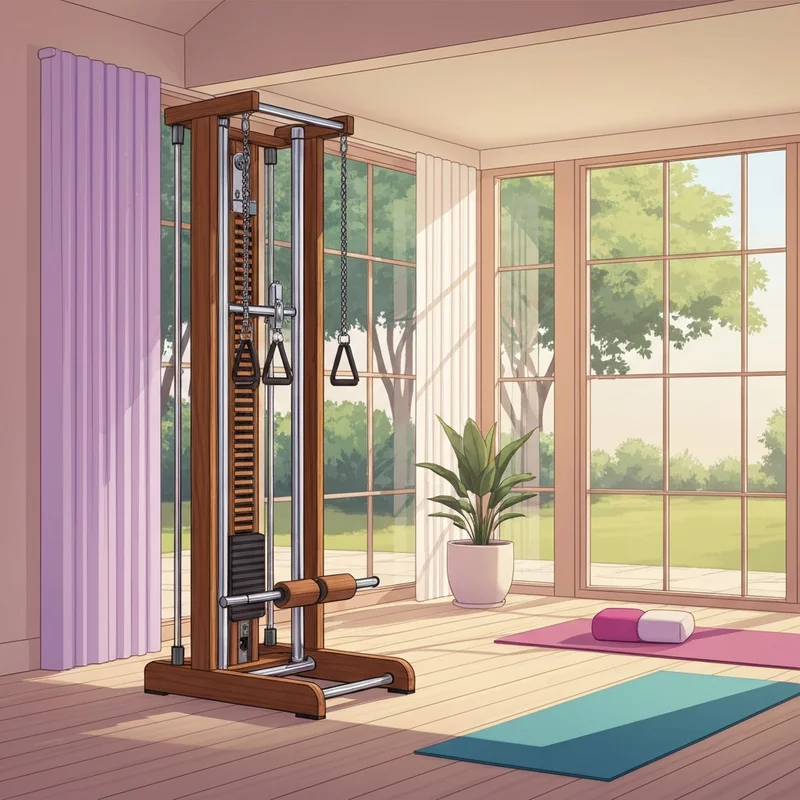 A luxury pilates reformer with tower in a high-end home gym sanctuary.