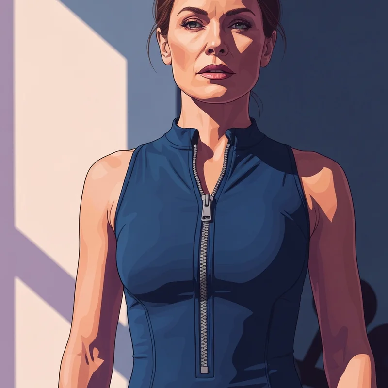 A woman wearing a high-performance zip front bra in a gym setting, showcasing the front-closure mechanism.