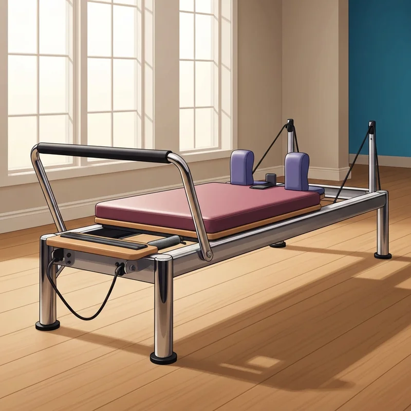 A high-quality pilates reformer machine for beginners in a modern home studio setting.