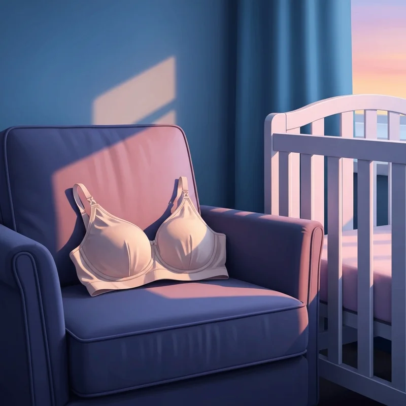 A soft cream-colored nursing sleep bra placed in a peaceful, sunlit nursery setting.