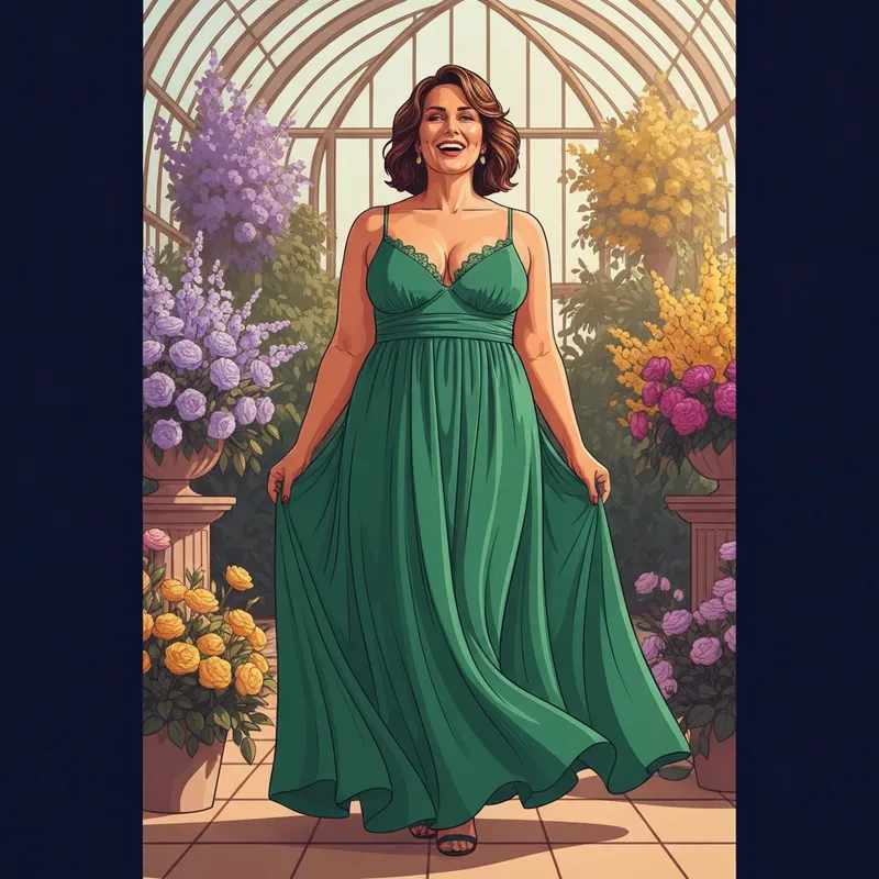 A woman wearing one of the most popular lulus plus size wedding guest dresses in a garden setting.