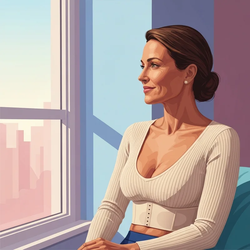 Woman wearing a comfortable built in bra tank top in a modern home setting