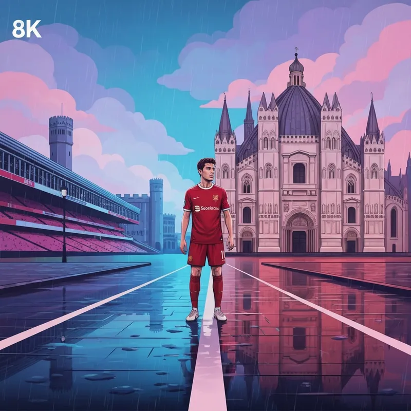 A cinematic depiction of the Curtis Jones Inter Milan transfer showing the emotional crossroads of a player leaving Liverpool.