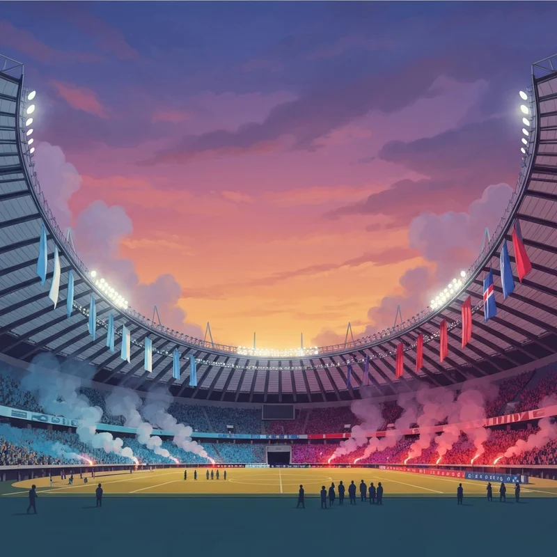 A high-energy aerial view of the Stadio Olimpico during a Lazio vs Genoa match featuring intense crowd colors and flares.