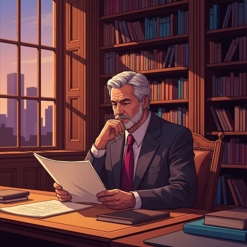 A thoughtful political commentator like Gary Abernathy in a study, representing intellectual dignity and reasoned discourse.