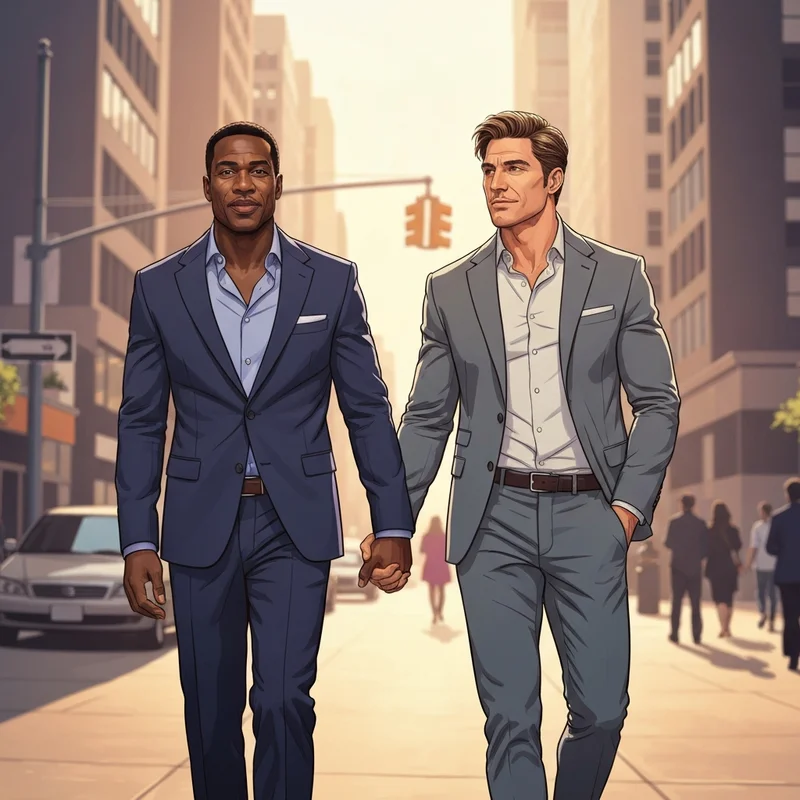 Don Lemon husband Tim Malone walking in solidarity through a city street in a cinematic 8k style.