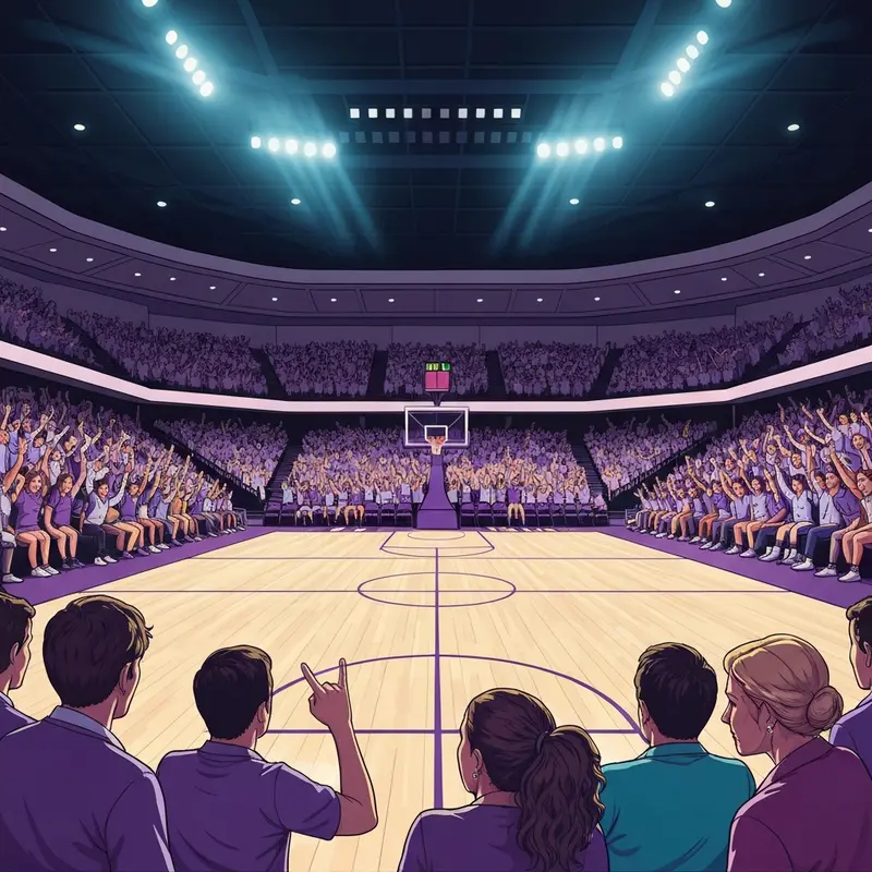 A high-energy crowd of fans cheering during a Grand Canyon basketball game at the Global Credit Union Arena.