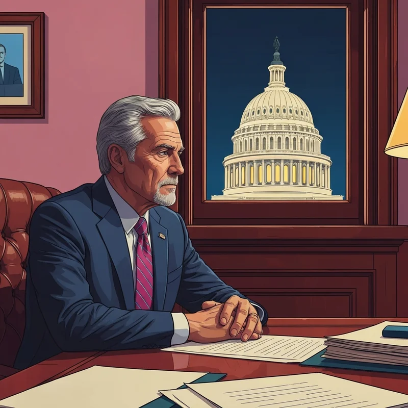 A dignified statesman like Lindsey Graham contemplating a difficult decision regarding the government shutdown in a Capitol office.