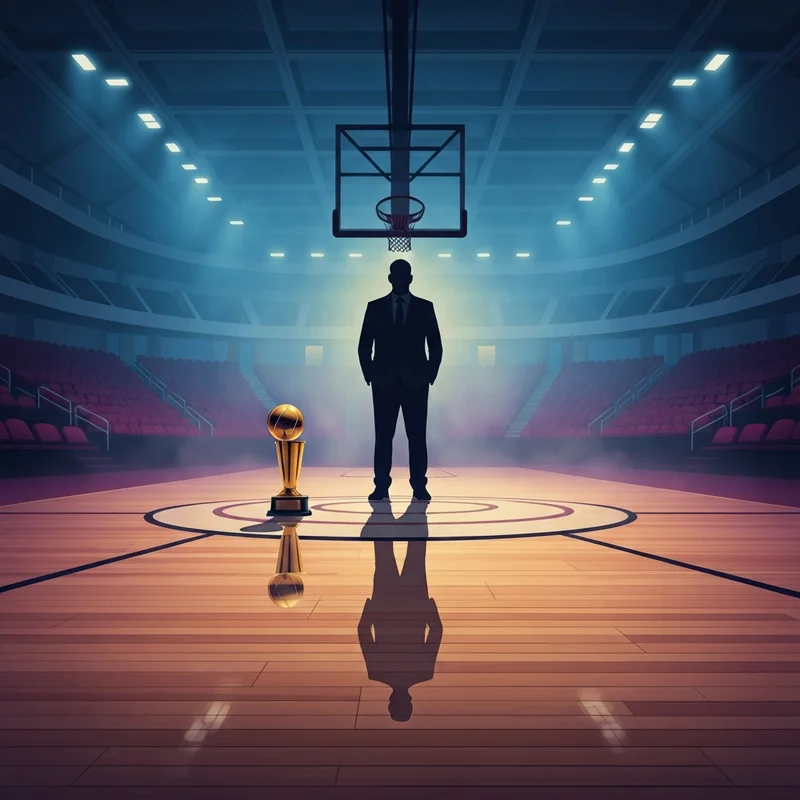 An artistic representation of Steve Kerr reflecting on the Golden State Warriors dynasty legacy.