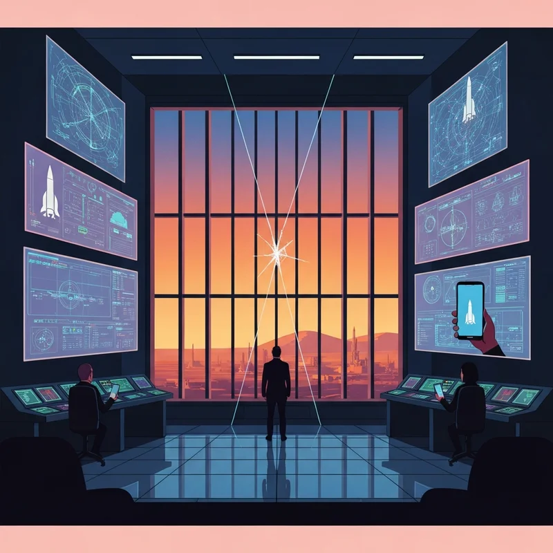 A futuristic command center reflecting the complex public image and psychological weight of Elon Musk.