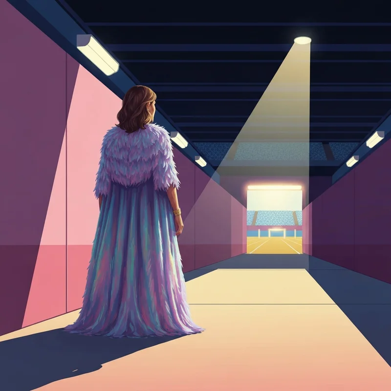 The powerful presence of Charlotte Flair preparing for a high-stakes match in a cinematic stadium setting.