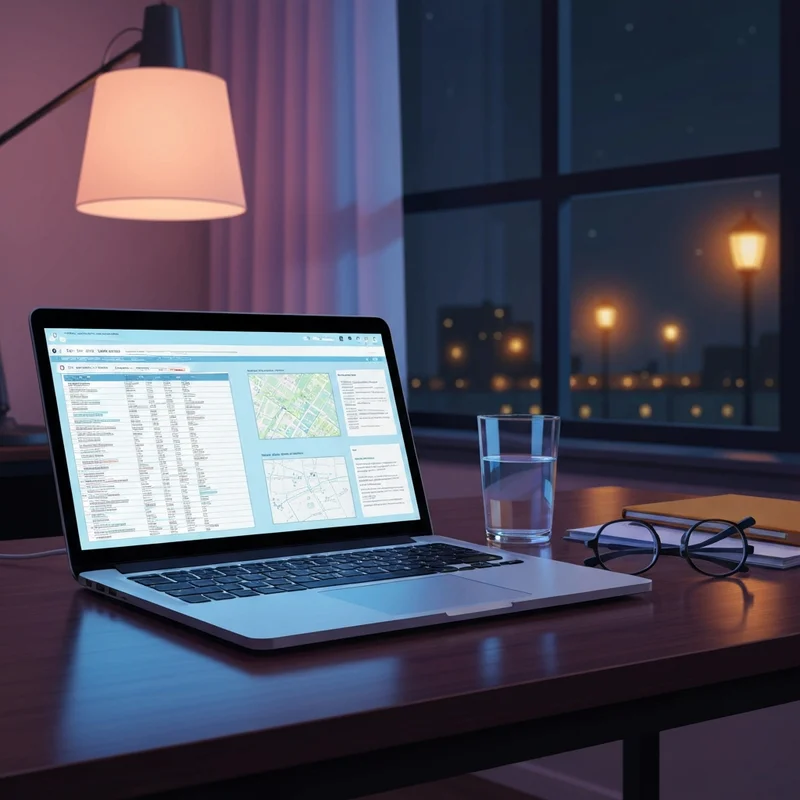A modern home office set up for a late-night investigation into the epstein files.