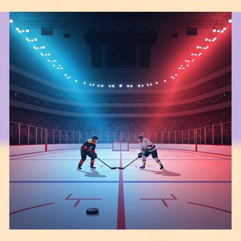 Two professional hockey players facing off during a blue jackets vs blackhawks game at the United Center.