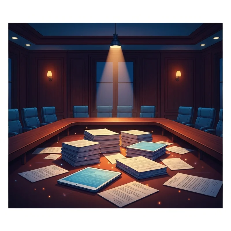 A mountain of legal dossiers and digital tablets representing the Ghislaine Maxwell and Epstein inner circle document release.