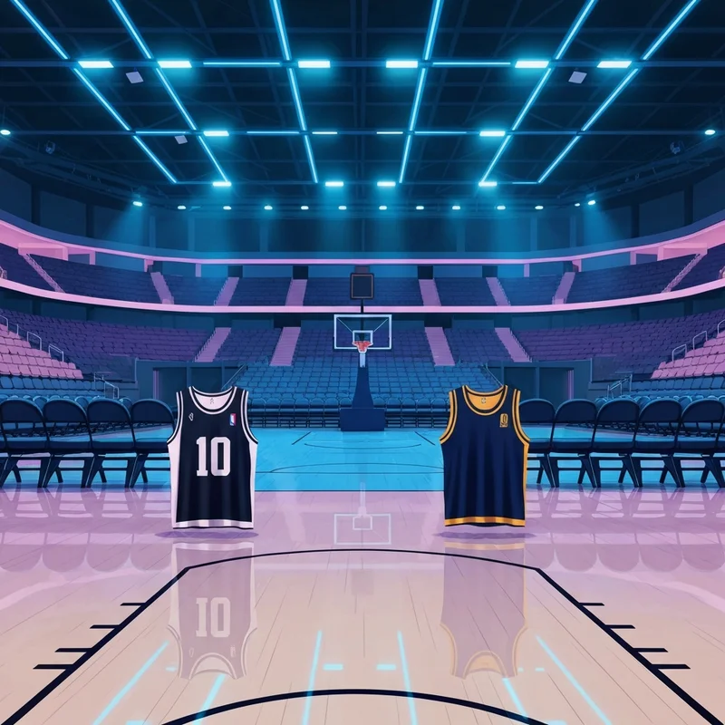 A cinematic view of an empty NBA arena representing the nets vs jazz matchup.