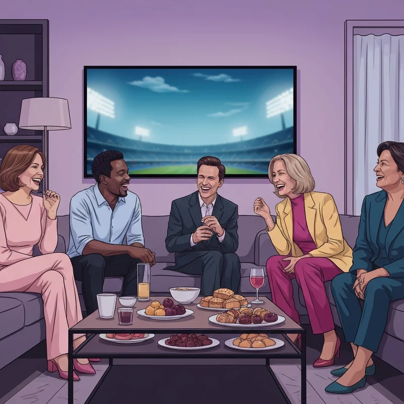 A modern social gathering of friends asking what time is the super bowl for the 2026 game.