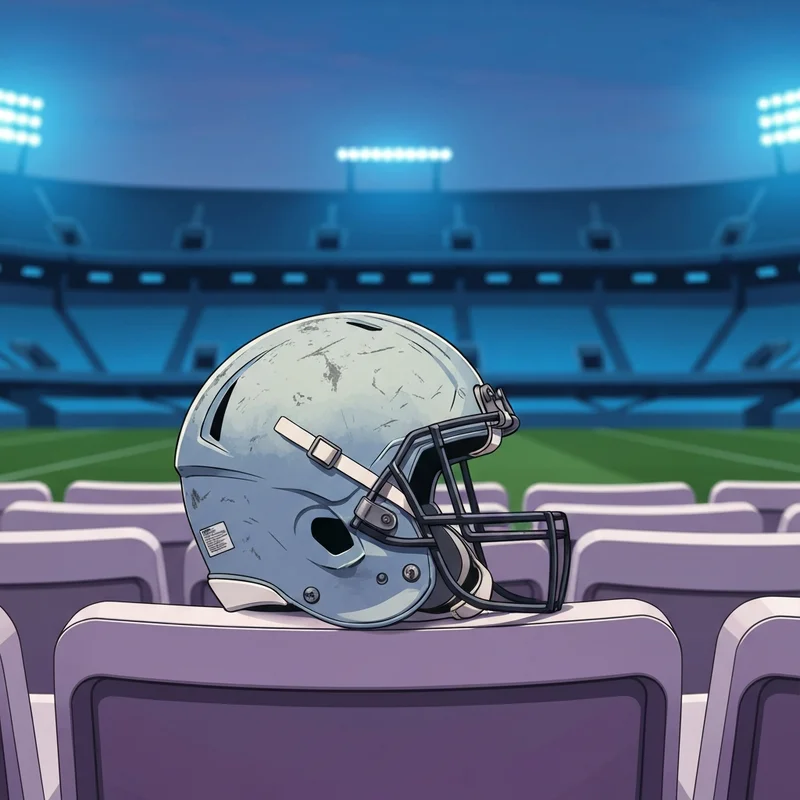 A lone football helmet on a stadium seat representing the emotional weight of the steve tisch revelations on the Giants community.