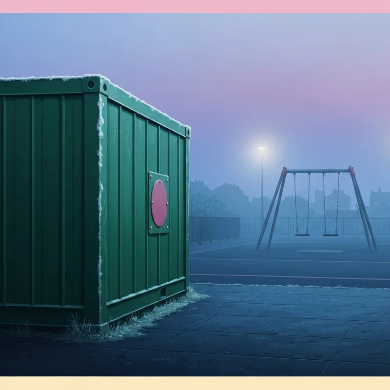 A close up of a utility storage container in a playground, representing the edinburgh nursery grit bin incident and safety concerns.