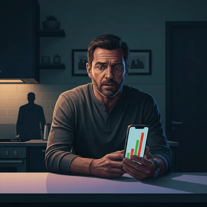 A man looking at the silver price today on his phone during a market crash.