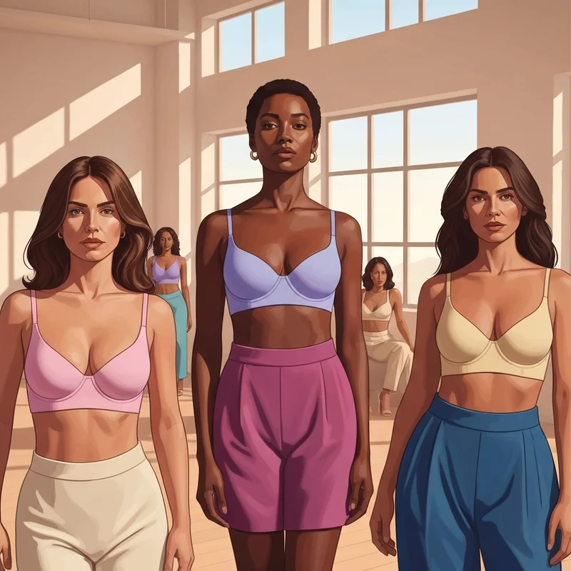 A group of confident young women showcasing the perfect fit and comfort of modern bras, highlighting the importance of understanding bra cup size difference.