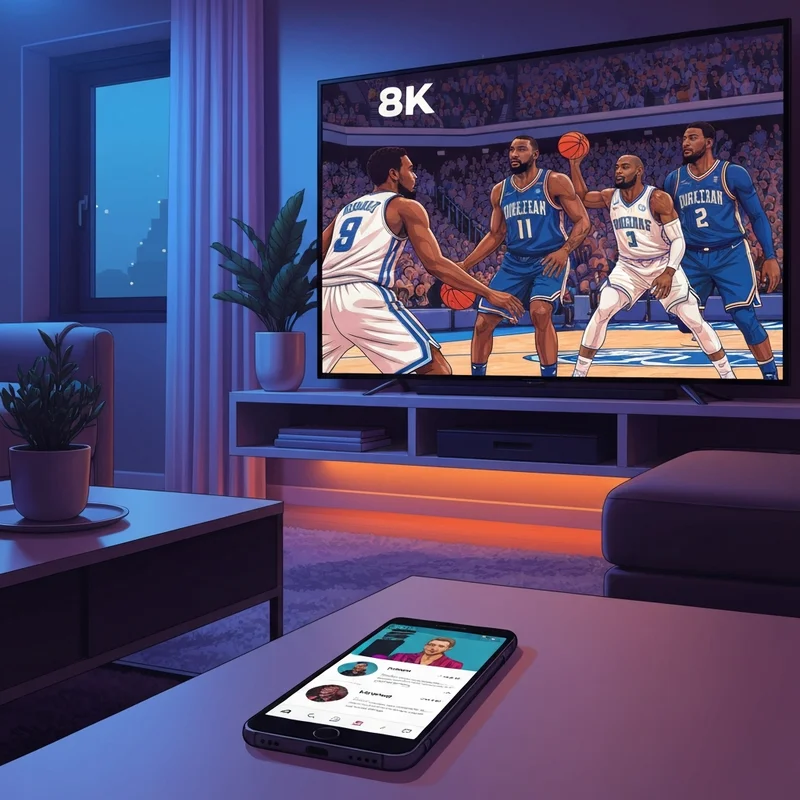 A modern home setup showing where to watch la clippers vs denver nuggets on a high-definition television screen.