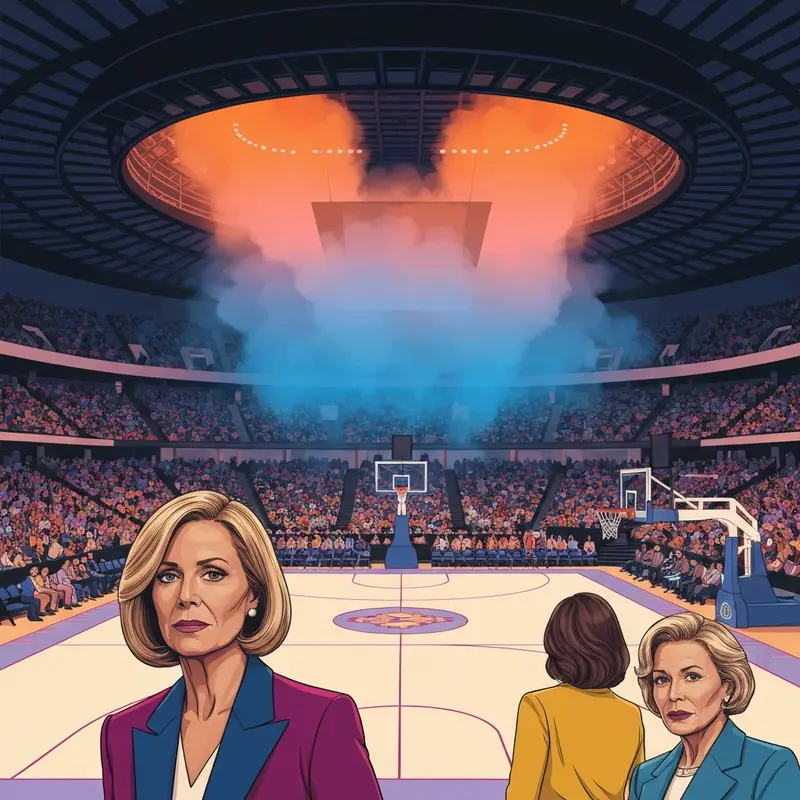 The iconic orange and blue atmosphere of Madison Square Garden during a trail blazers vs knicks game.