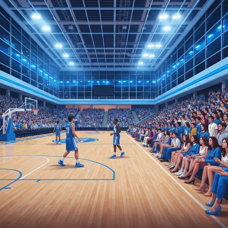 A crowded Chaifetz Arena during a high-stakes slu basketball game with fans in blue apparel.