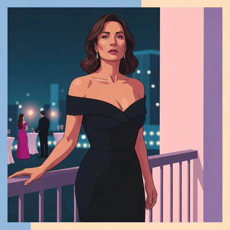 A woman wearing an elegant gown supported by a black strapless bra