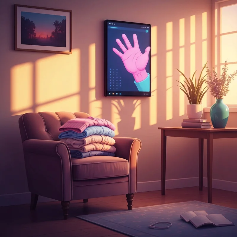 A cozy, aesthetic room representing the relief and sisterhood often shared through a bra gif.