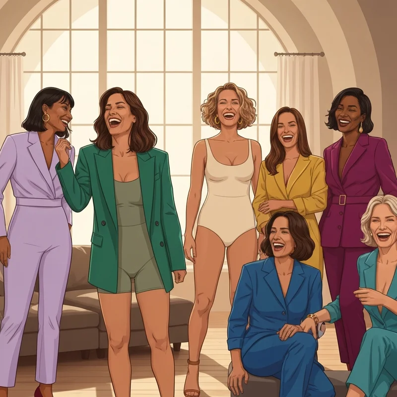 A group of confident women showcasing the versatility and comfort of Plus Size Shapewear in a modern social setting.