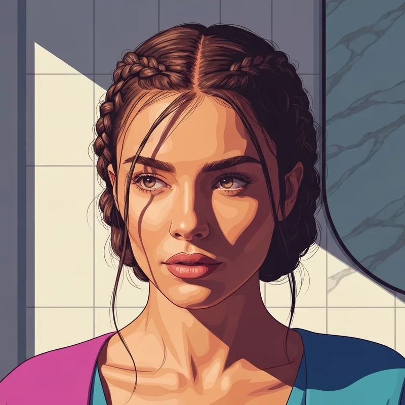 A woman showcasing elegant French braid hairstyles for the clean girl aesthetic.