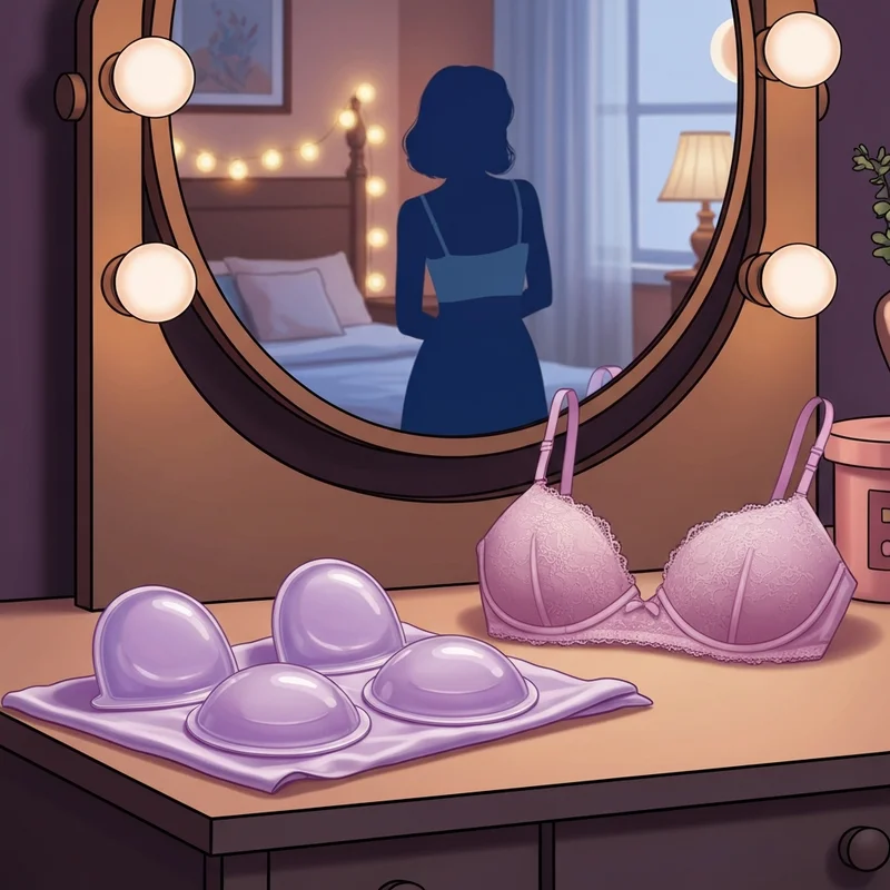 A pair of high-quality water bra inserts on a silk vanity table for a natural lift.