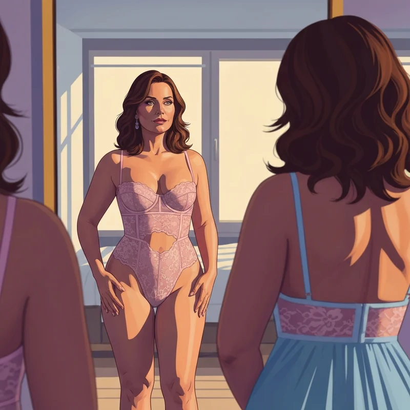 A confident woman showcasing the 'snatched' look of a high-quality plus size push up bra in a sunlit room.