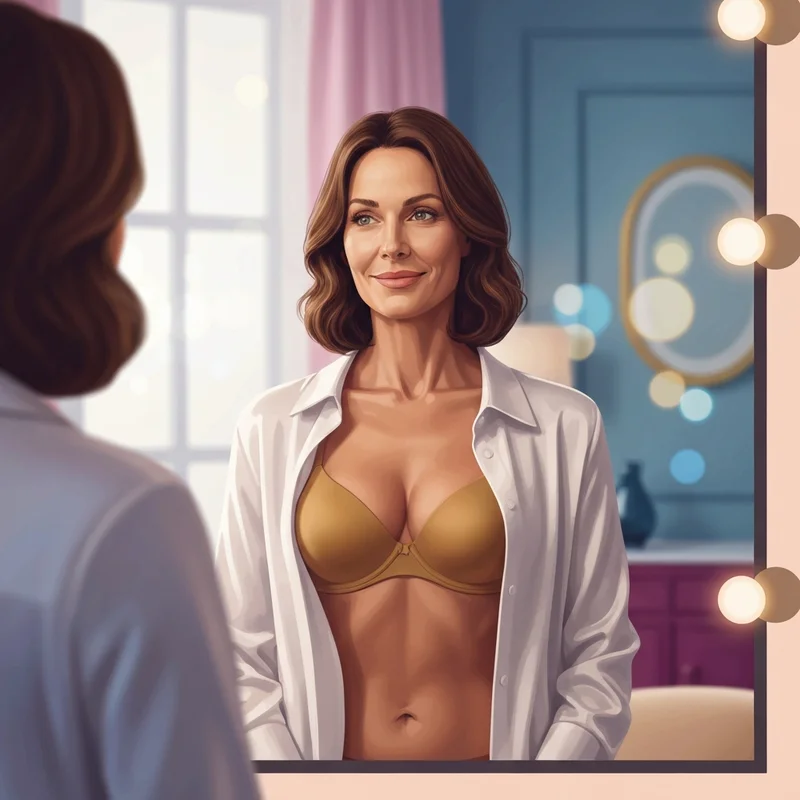 A woman experiencing the perfect fit and confidence after using a bra sister size calculator.
