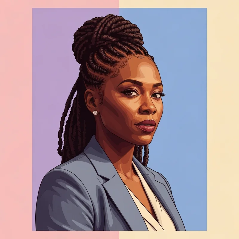 A professional woman showcasing a stylish and healthy dreadlocks braid that protects her roots.