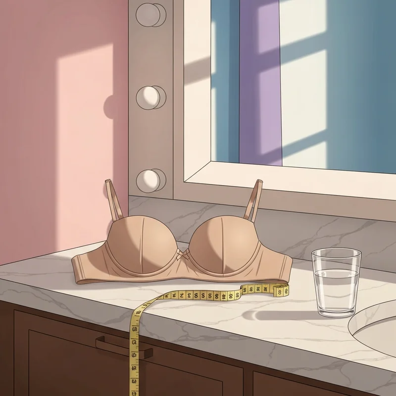 A high-quality 38B bra size balconette on a marble counter representing a perfect fit.