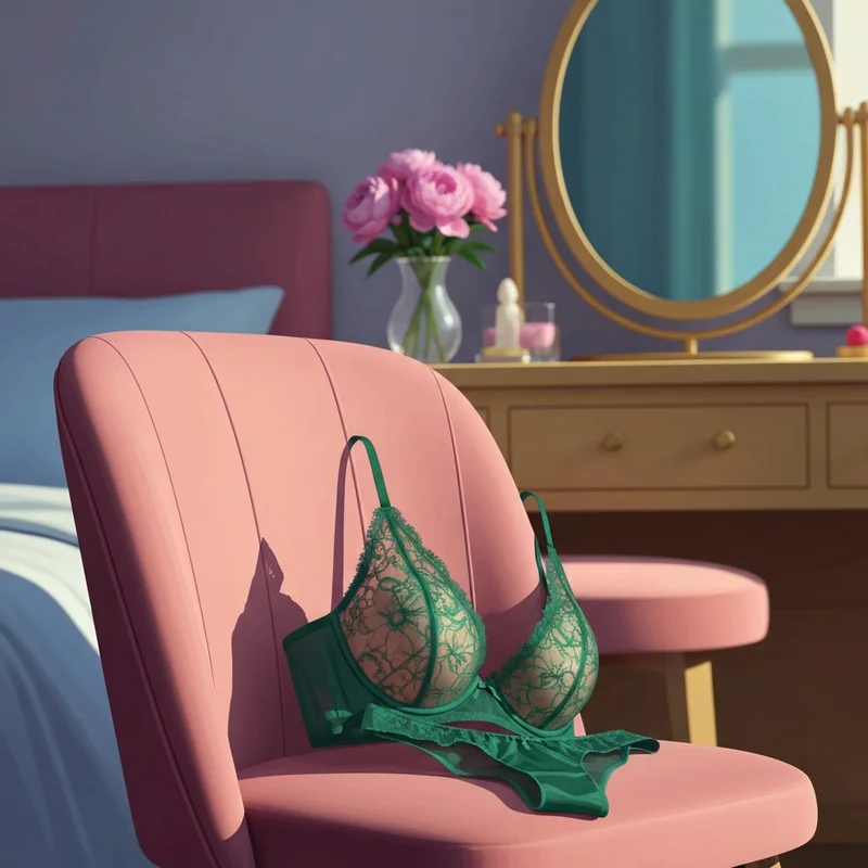 A sophisticated lace bra and panty set displayed in a sunlit, aesthetic bedroom setting, symbolizing self-love and confidence.