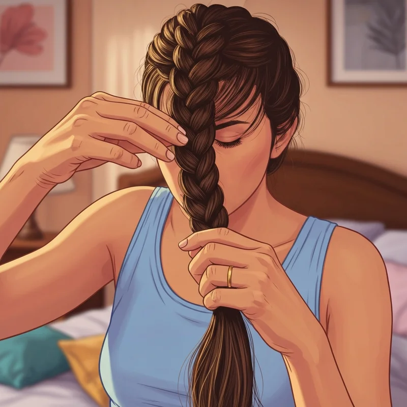 A detailed french braid tutorial showing the hand placement for a perfect braid.