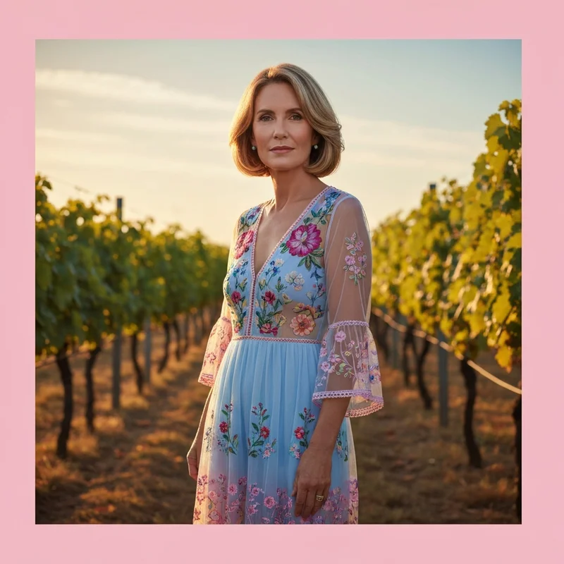 A woman wearing sophisticated johnny was wedding guest dresses at an elegant outdoor ceremony.