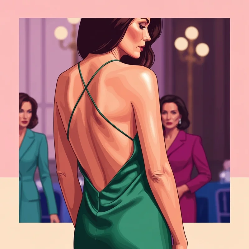 A woman confidently wearing an elegant backless gown, supported by low back shapewear shorts for a seamless look.