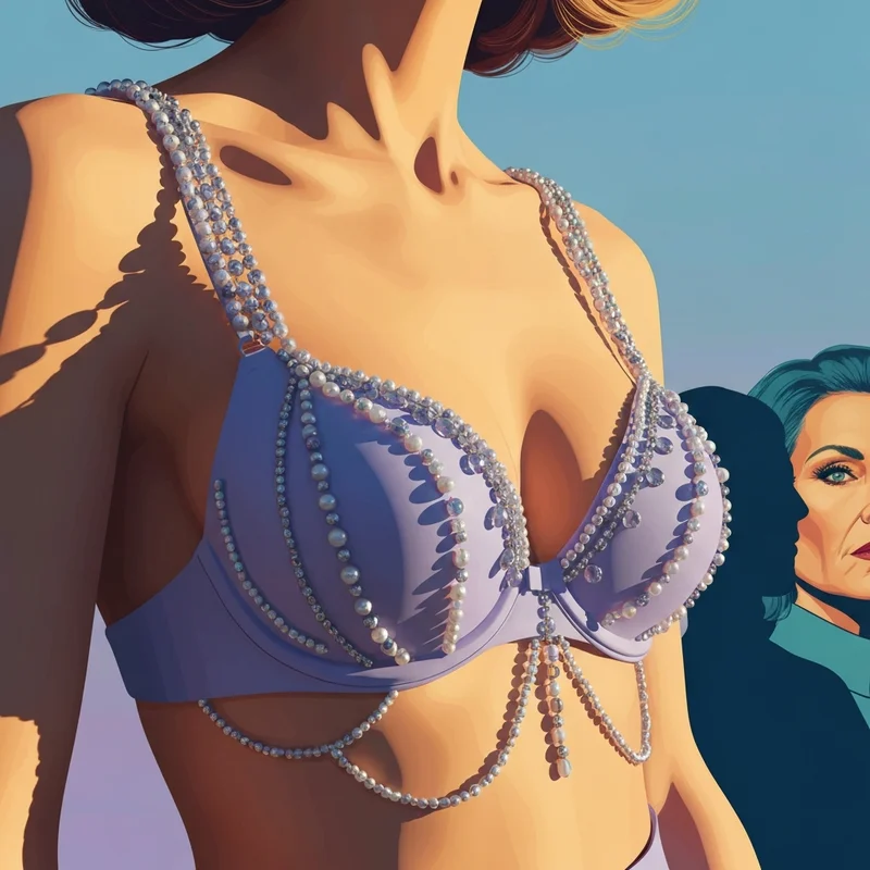 A close-up view of a luxury handmade beaded bra for festival fashion.