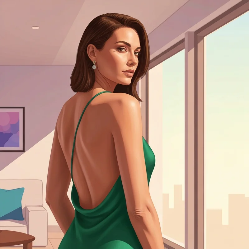 A woman confidently wearing a backless dress enabled by high-quality bra pasties for a seamless look.