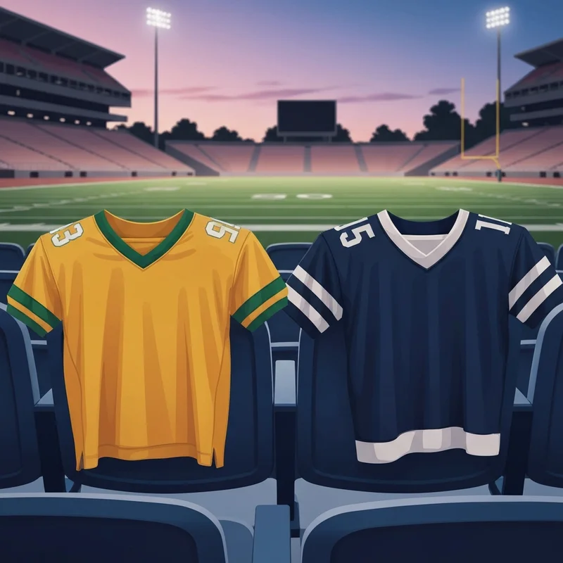 A close-up of jerseys for Brazil vs France fans at a stadium.