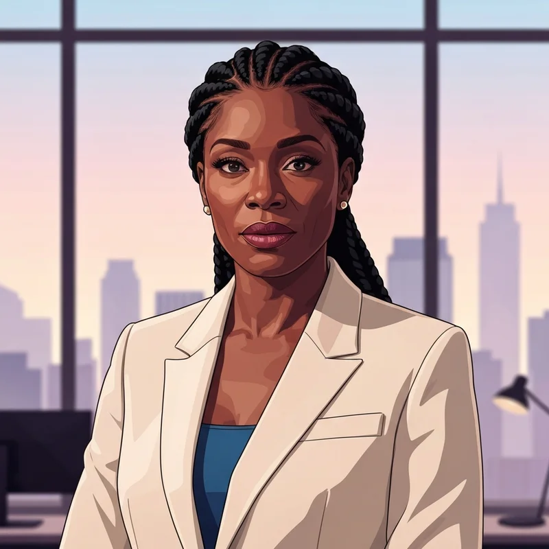 Professional woman showcasing elegant front braid hairstyles for black hair in a modern office setting.