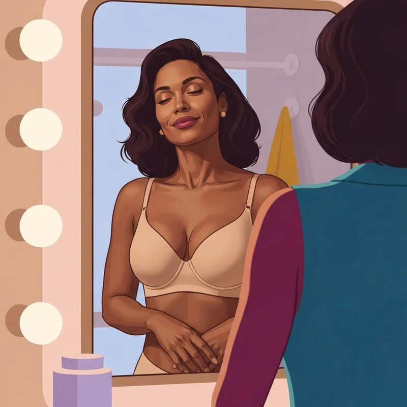 A woman experiencing confidence and comfort after learning how to fit a bra correctly.