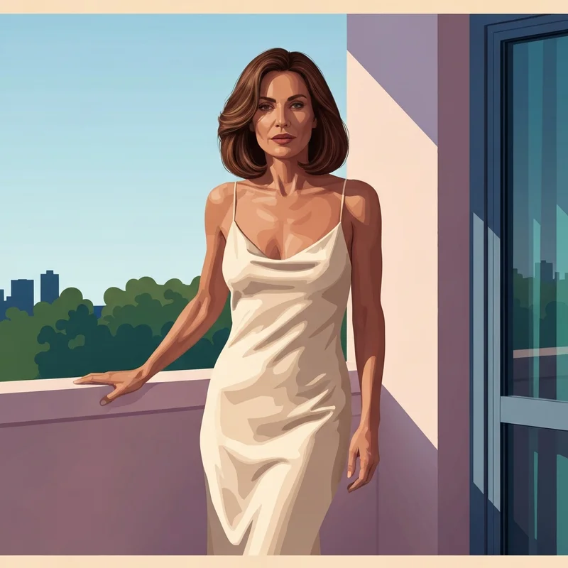 A woman in a silk slip dress embodying the no bra images aesthetic of confidence and freedom.